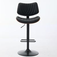 Tabourets de bar réglables de style moderne du milieu du siècle, en cuir noir, avec structure en bois de noyer, base ronde en métal pivotante à 360 degrés