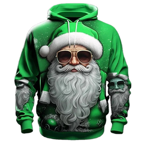Sweat à capuche rouge Père Noël avec imprimé lunettes de soleil pour homme, décontracté, tricoté, à capuche, coupe classique, pour l'hiver et Noël - Product Image 2