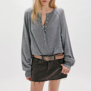 High Quality Casual Button Front Sweater Spring Wear Women <b>Light</b> Green Henley Neck Knitted <b>Cardigan</b> Full Sleeve Solid Color Tops - Product Image 4
