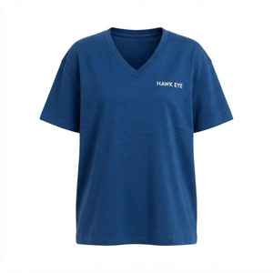 Women's <b>Blue</b> V-Neck Short <b>Sleeve</b> T-Shirt Loose Fit 100% Cotton Casual Jersey Logo <b>Top</b> Spring Summer Wear - Product Image 6
