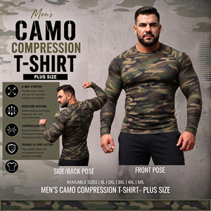 <b>Men</b> Camo Printed Long Sleeve Rash Guard Tee Plus Size Yoga Wear <b>Compression</b> <b>Shirt</b> <b>Men</b> Quick Dry Spandex Polyester Base Layer Tee - Product Image 6