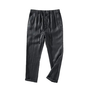 <b>Men's</b> Black Cotton Drawstring Pants Elastic Waist Casual Lightweight Straight Fit <b>Joggers</b> Spring Wear - Product Image 1