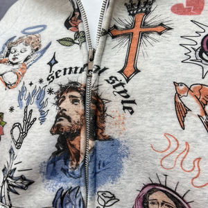Prix de gros – Sweat à capuche zippé unisexe en coton de qualité supérieure avec impression DTG, personnalisable, style streetwear, gris chiné - Product Image 3