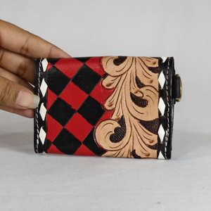 Portefeuilles-bracelets en cuir véritable à carreaux, faits main et gravés, style Cowgirl Premium 2026 – Pochette florale en cuir véritable avec porte-cartes - Product Image 4