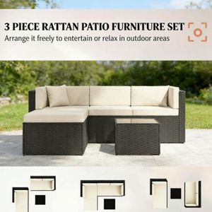Set di Mobili da Terrazza in 3 Pezzi, Colore Beige, per Giardino Esterno - Product Image 4