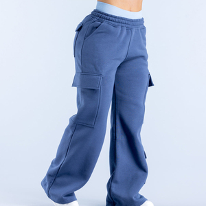 Nuevos pantalones deportivos cargo de pierna ancha para mujer, de algodón polar transpirable, con bolsillos, de corte holgado, lisos, para gimnasio y jogging, para hombre. - Product Image 5