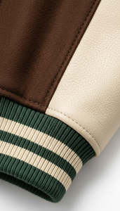 Vêtements en gros unisexes de style américain avec manches en cuir et patchs brodés, style américain original - Product Image 4