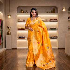 Sari traditionnel en soie Banarasi orange avec chemisier assorti, longueur au sol, tenue de mariage indienne, robe ethnique pour femmes - Product Image 4