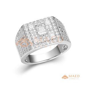Mens Silver Tone Moissanite Square <b>Ring</b> Luxury Princess Cut Diamond Look <b>Statement</b> <b>Ring</b> for Men - Product Image 6