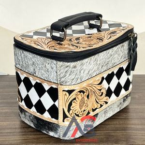 Nouveauté : Étuis de rangement pour bijoux en cuir véritable, faits à la main, avec motifs floraux et à carreaux, intérieur en velours, organiseur de voyage - Product Image 1