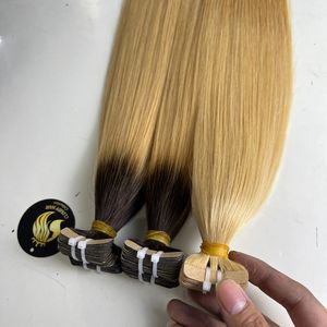 Extensiones de Cabello Natural Liso con Cinta Adhesiva CDYHAIRVN, Color Rubio Normal Invisible 613 60 Ombre, Cabello Humano Vietnamita Teñido, Grado 12A - Product Image 3