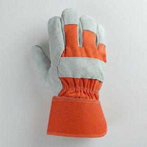 Guantes de cuero vacuno de alta resistencia con forro de tela de algodón perforada y puño de goma, resistentes a cortes, para uso general. - Product Image 5
