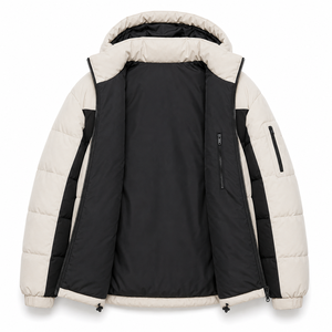 Premium Winter Puffer <b>Jacket</b> Modern Streetwear Contrast Panels Warm Filling Custom Logo Embroidery OEM Adjustable Drawcord Hem - Product Image 6