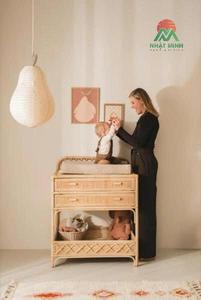Rattan <b>Baby</b> <b>Changing</b> <b>Table</b> <b>With</b> <b>Drawers</b> And Shelf Tropical Design For <b>Babies</b> And Kids 0 To 3 Years - Product Image 2