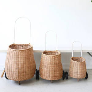 Panier à roulettes en rotin pour jeux imaginatifs, panier de rangement pour jouets d'enfants, chariot à roulettes, paniers décoratifs pour chambre d'enfant - Product Image 4