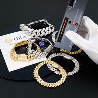 Pulsera de Cadena Cubana ZAWO de Oro Blanco 925 con Diamantes VVS1 de Corte Brillante Cultivados en Laboratorio, Lujosa y Elegante, Regalo de Boda