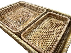 Bandejas Flotantes para Desayuno al por Mayor, Bandejas Rectangulares de Ratán Tradicionales Premium de Vietnam con Borde Alto, Juego de 3 para Suministro a Hoteles y Hogares - Product Image 5