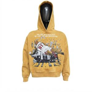 Sudadera con Capucha Extra Grande de Algodón para Hombre, Estilo Urbano, Estampado Gráfico Vintage Rodman 91, Lavado Ácido, Amarillo - Product Image 6