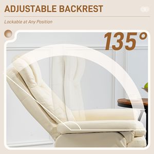 Poltrona Reclinabile Girevole Bianco Crema con Poggiapiedi Imbottito e Base Avvolta, Maniglia di Facile Utilizzo per Soggiorno - Product Image 4