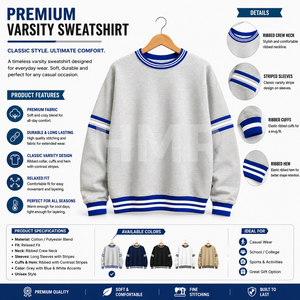 Sudadera de Punto para Mujer HMR, Estilo Sorority, Color Gris Azulado con Rayas Blancas, Cuello Redondo, Manga Larga, Corte Regular - Product Image 6