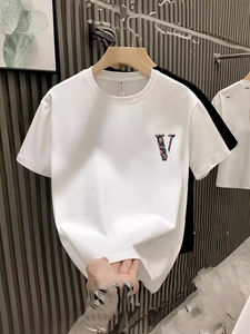 T-shirt tendance pour homme à col rond imprimé lettres, coupe ample, en coton épais, idéal pour l'été, à prix avantageux - Product Image 3