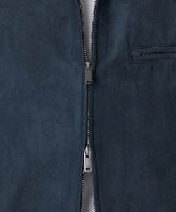 Men's Navy <b>Suede</b> Racer <b>Jacket</b> Turn-down Collar Zipper Closure Regular Fit Autumn Wear Minimalist Style - Product Image 6