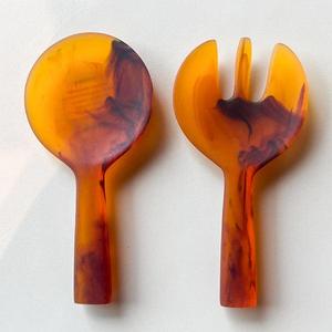 Designer Amber Marbled Resin Salad Serving <b>Spoon</b> Set Handmade Elegant Dining Table Accessory - Product Image 3