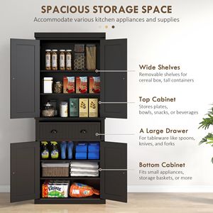 Armadio dispensa da cucina autoportante alto 183 cm con ante a cassetto nere e ripiani contenitore - Product Image 4