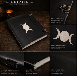 Diario de Cuero Triple Luna, Diario Hechizado Hecho a Mano, Libro de Sombras Gótico, Diario Wiccano, Cuaderno Pagano, Grimorio, Espiritual - Product Image 4