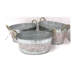 Hammered Tub Rope Handle Galvanized Decor Garden Flower Pots & Planters High Quality And Best Manufacturing In Cheap Price