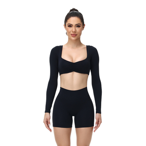 Conjunto Deportivo de Dos Piezas para Mujer, Top de Yoga de Manga Larga y Leggings, Ropa Deportiva Suave y Elástica para Gimnasio - Product Image 1