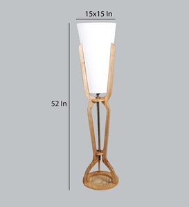 Luxury white metal and fabric <b>shade</b> torchiere <b>floor</b> <b>lamp</b> with wood base oem odm low moq factory price wholesale bulk supply - Product Image 2
