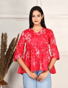 Túnica de Algodón de Alta Calidad con Diseño Floral, Estilo Jaipur, Manga 3/4, Estampado de Algodón Ecológico y Ético, Ropa de Verano para Resort - Product Image 3