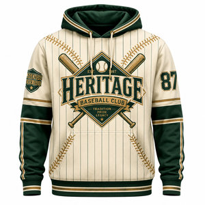 Sweat à capuche Heritage Baseball Club pour homme, veste pull rayée vert crème, impression par sublimation, vêtements de sport pour adulte - Product Image 1