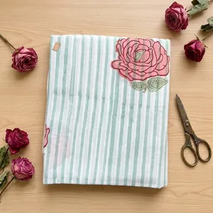 Tissu en coton pur 100% de haute qualité, rayé vert menthe et à fleurs roses, pour robes ethniques et costumes pour hommes et femmes - Product Image 6