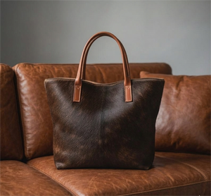 Sac fourre-tout en cuir véritable pour femme, motif léopard, noir et marron, élégant, à ouverture supérieure - Product Image 4