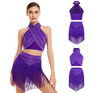 Conjunto de Danza Chacha Salsa para Mujer: Top Corto y Falda-Pantalón para Baile Latino y Danza del Vientre, Trajes de Diseñador, Ropa de Danza al por Mayor - Product Image 5