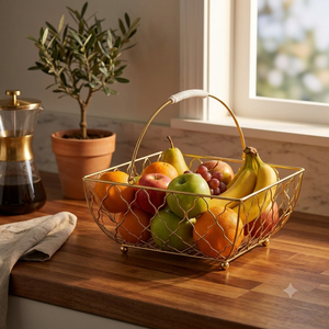 Cesta de Frutas Decorativa con Asa de Alambre Metálico Dorado, Frutero para Encimera de Cocina, Organizador de Almacenamiento para Mesa de Comedor, Cesta de Regalo - Product Image 4