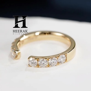 Luxury 14K Yellow Gold <b>Open</b> Gap Diamond <b>Ring</b> Lab Grown Round Brilliant Cut Diamond Cuff Band Minimalist Stackable Wedding <b>Ring</b> - Product Image 2