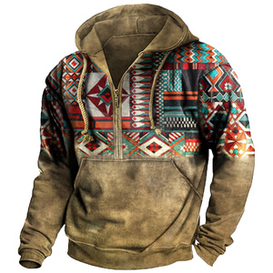 Sweat à capuche en velours pour homme, color block blanc et noir, coupe classique, décontracté, avec poche avant, vêtement d'hiver, 100 % coton, anti-boulochage - Product Image 4