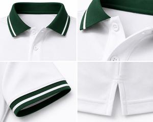 Polo homme blanc personnalisé à manches courtes avec col et bordure de manchette verts, style tricoté décontracté, polo homme premium, faible MOQ - Product Image 4
