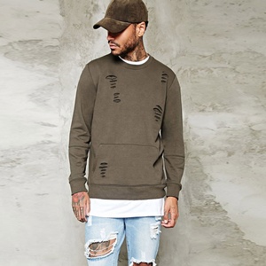 Crew Neck 100% Cotton French Terry Hip Hop Streetwear Men's Wholesale Distressed Hoodies <b>Sweatshirt</b> - Product Image 6