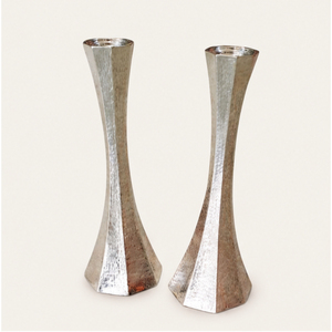 <b>Silver</b> Taper Candle Holder Set of 2 Modern Hammered Metal <b>Candlestick</b> Stand for Wedding Centerpieces and Hotel Table Decor - Product Image 1