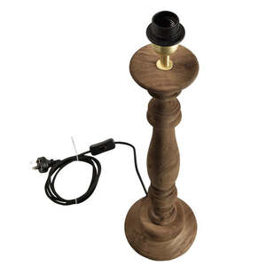 Lámpara de Mesa Rústica de Madera Candela, Base de Madera Torneada a Mano, Acabado Marrón Cálido, Pantalla de Tela, para Dormitorio, Sala de Estar, Mesita de Noche - Product Image 3