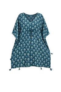 Robe Kaftan d'été décontractée en viscose imprimée, style bohème, mini, col en V, respirante, éco-responsable, pour la plage - Fabricant - Product Image 2
