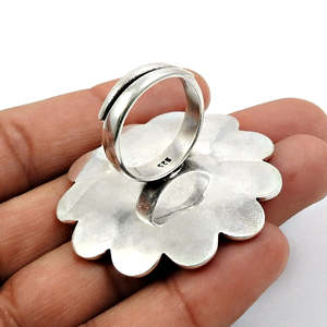 Natural 925 Sterling <b>Silver</b> Stamped Bohemian <b>Ring</b> Antique Look Oxidized <b>Adjustable</b> Flower <b>Ring</b> With Round Cut Freshwater Pearls - Product Image 3