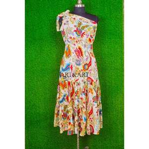 เดรสยาวทรงแม็กซี่ผ้าฝ้ายพิมพ์ลายดอกไม้คุณภาพสูงสำหรับงานปาร์ตี้  แบบไหล่เดียว  เอวธรรมชาติ  ระบายอากาศได้ดี - Product Image 1