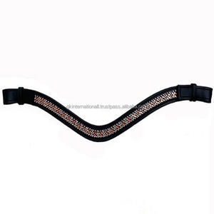 Correa de cuero genuino para cejas de caballo, hecha a mano, en todas las tallas, con piedras en oro rosa y patrón plateado - Product Image 2