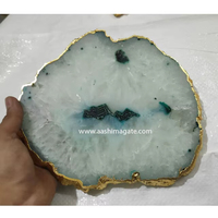 Plato de Servir de Ágata Verde Chapado en Oro, Artesanía de Cristal Hecha a Mano con Estilo Feng Shui, Accesorios de Cocina de Piedras Preciosas Naturales