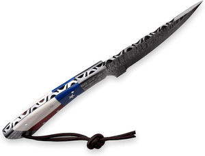 Cuchillo de caza Drop Point con mango rojo, blanco y azul, funda de cuero, hoja de borde recto de calidad DIY, cuchillos en venta - Product Image 2